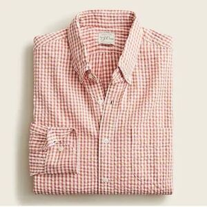 J.Crew Mens Button Shirt Xl Classic Fit Check Long Sleeve Seersucker Org Cotton